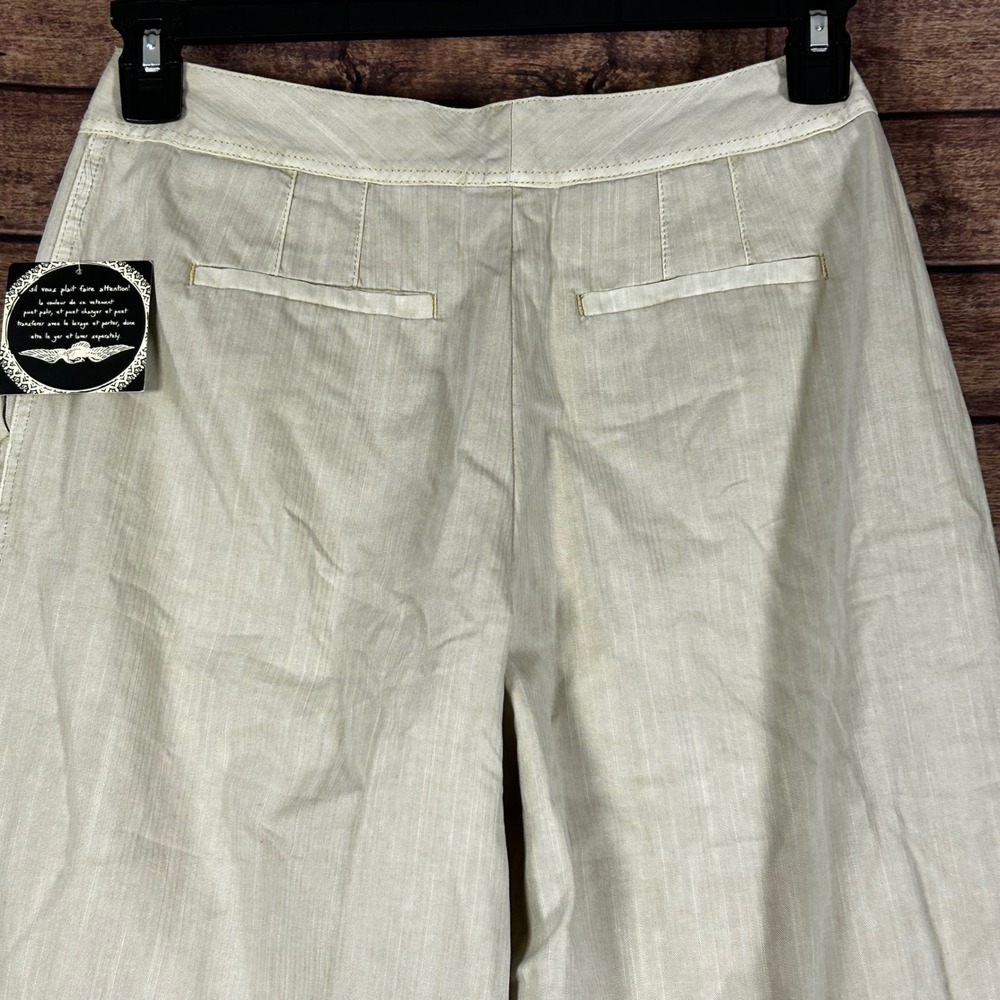 Free People Women Oatmeal Herringbone Wide Leg Pleated Trousers Pants Size 2 - Picture 8 of 12